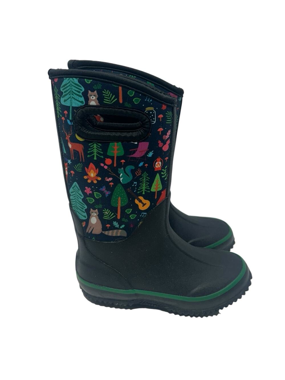 Lone Cone Mud Boots Muck Kids Size 12 Camp Black Green Tree Fox Raccoon Unisex